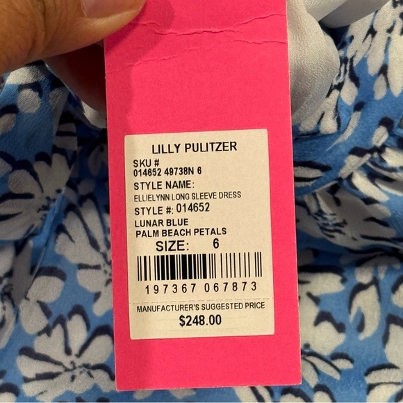 Lilly Pulitzer NWT 6 Blue Palm Beach Petal Ellielynn Long Sleeve Dress Preppy - Picture 5 of 10